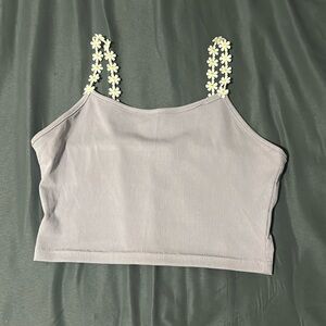 Purple crop tank with flower straps